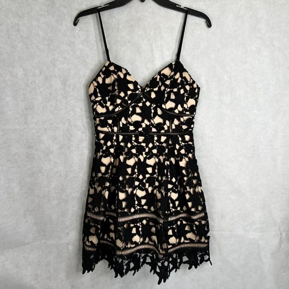 Windsor Spaghetti Strap Black Lace over Nude Mini Cocktail Dance Dress Sz SM - Picture 10 of 10